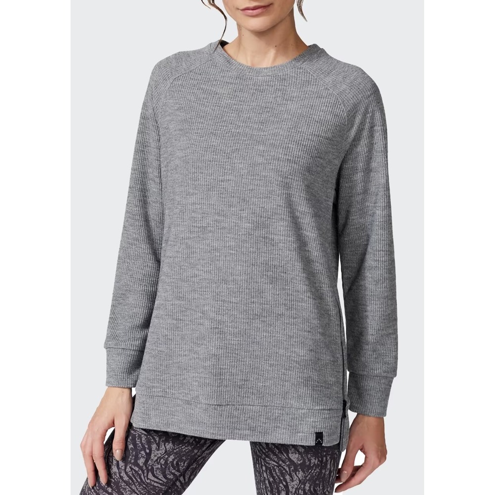 Varley Sierra Ribbed Knit Side Zip Pullover Sweater Grey XS